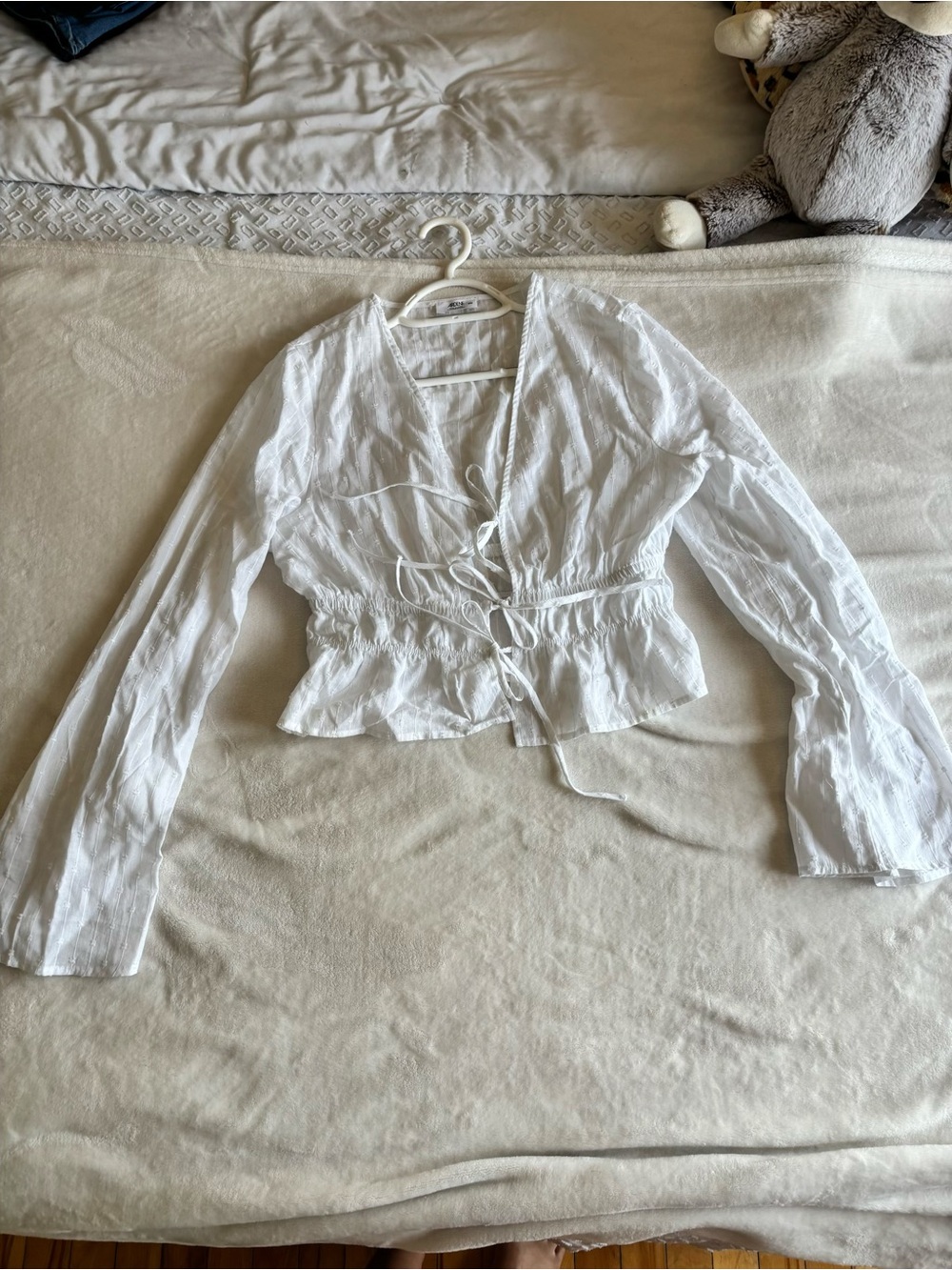 Ardene White Tie-Front Peplum Blouse